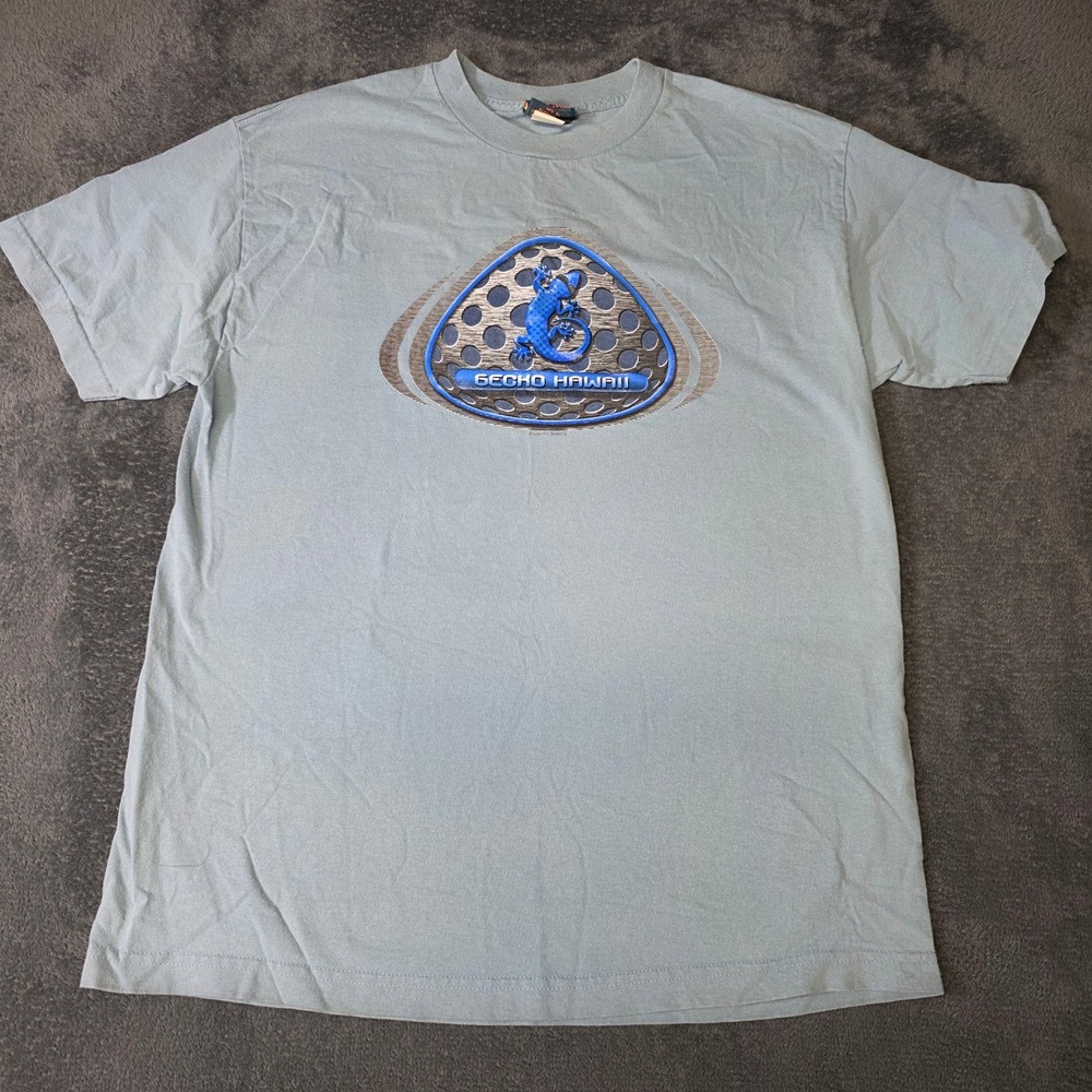 Vintage Gecko Hawaii Shirt Mens Large Blue Grey Graphic T-Shirt Retro 90s Surf